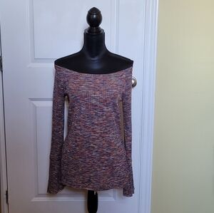 Akemi + Kin shirt by Anthropolgie multicolored off the shoulder XS bell cuff